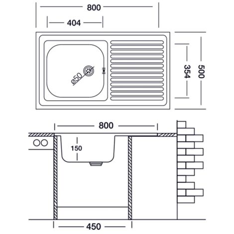 Lavello cucina vasca con gocciolatoio dx in acciaio da appoggio 50x80 cm