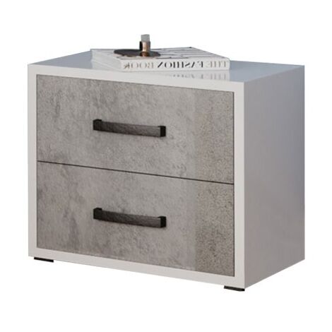 Table de chevet gris béton avec 2 tiroirs en bois mélaminé 36x52xh 43 (1/3)