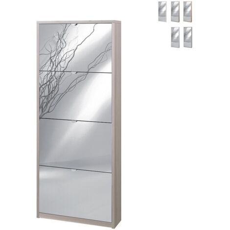Armoire à chaussures mince peu encombrante avec quatre portes en miroir Orme clair 63x18x h154 cm (1/5)