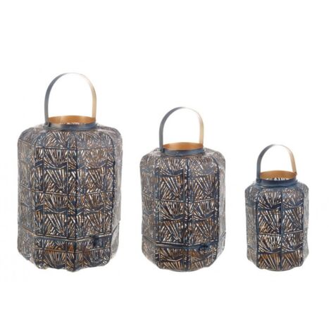 Lot De 3 Lanternes Jardin Avec Poignée Corde - Hauteurs 34,50,70cm - Verre Trempé