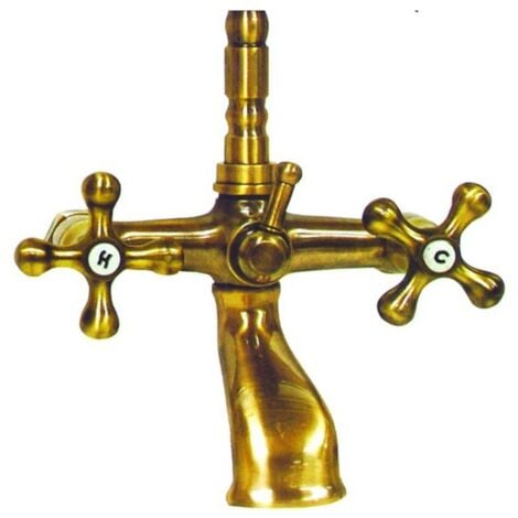 Robinet mélangeur pour baignoire avec douchette et tuyau, finition laiton antique, 35x18x16 cm
