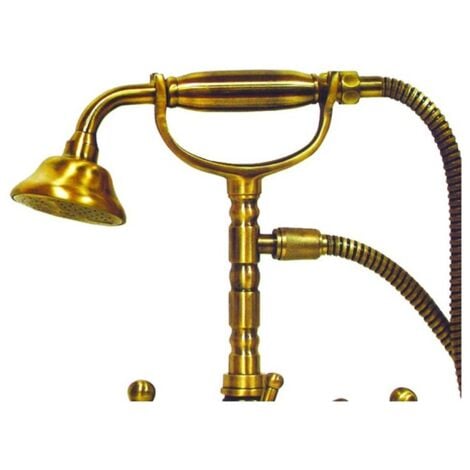Robinet mélangeur pour baignoire avec douchette et tuyau, finition laiton antique, 35x18x16 cm