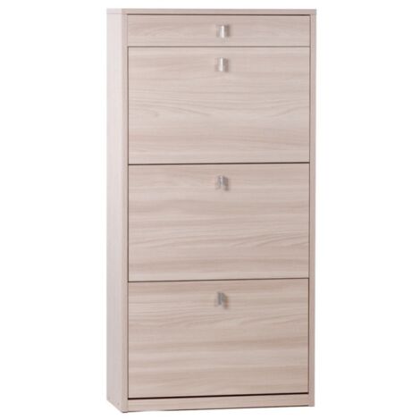 Meuble à Chaussures 3 Portes Avec Tiroir - L120xP35xH92 Cm, Blanc, Rangement Entrée/salon, Design Minimaliste
