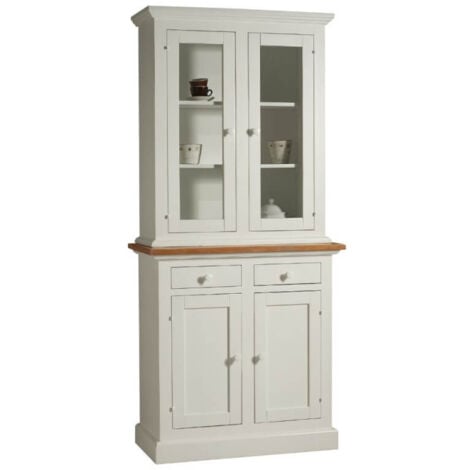 Vitrine 2 portes blanc laqué shabby chic 95x47x200H