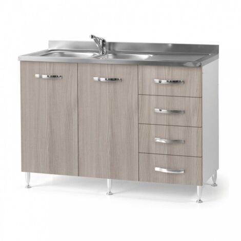 Argonauta – Évier de cuisine en bois mélaminé orme – 2 portes avec tiroirs – Dimensions 120x50xH85 cm – Finition chromée (1/2)
