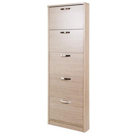 Meuble à chaussures slim en bois mélaminé 5 abattants orme cm 180x65x15 (1/5)