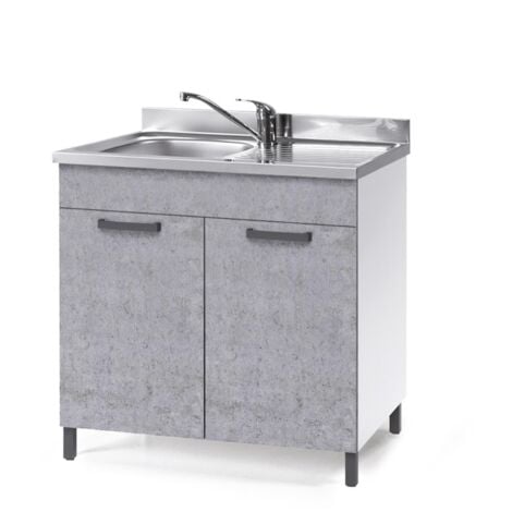 Meuble sous-évier de cuisine gris ciment 2 portes 80x50xH 85