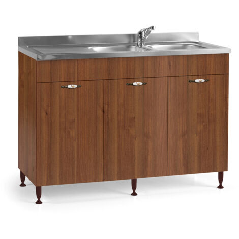 Meuble bas de cuisine 3 portes en noyer antique réversible 120x50xH 85