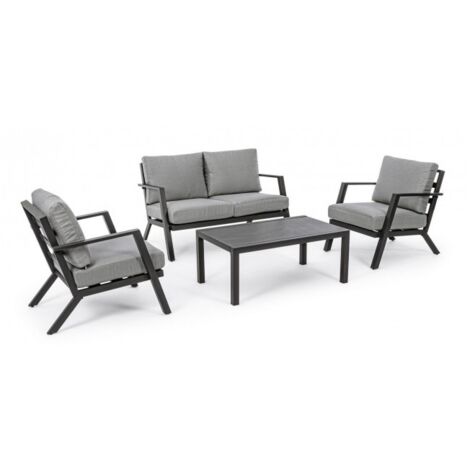 Salon de jardin 4 personnes en aluminium gris et anthracite (1/5)