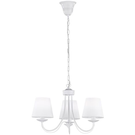 Lustre contemporain métal blanc 3 abat-jour tissu – Chaîne réglable – Culot E14 max 28W – Pour chambre ou salle à manger – Trio (1/7)