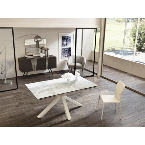 Table extensible blanc-céramique marbre blanc 90 cm x 160-240 cm H. 76 cm (1/5)