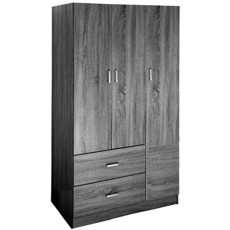 Argonauta – Armoire de chambre grise 3 portes – 2 tiroirs – Bois mélaminé – Dimensions 90 x 42 x 180 cm – Livrée en kit à assembler (1/2)