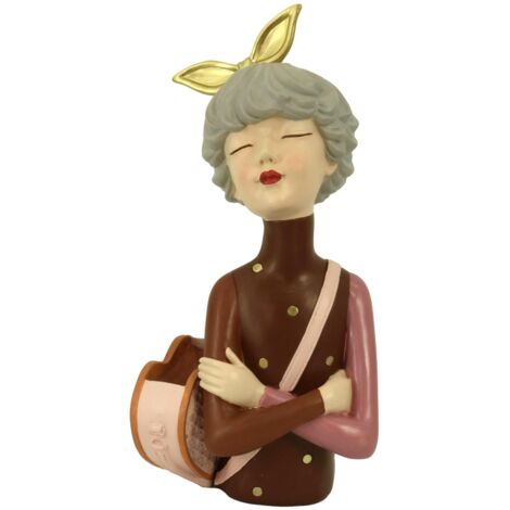 Femme en résine avec sac à fleurs marron cm17x13h35 (1/5)