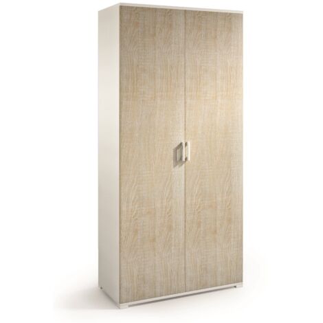 Armoire à double porte et quatre étagères réglables, portes en chêne blanc (1/5)