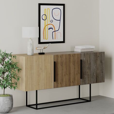 Buffet Tontini 3 portes en chêne noyer et couleur café foncé 150 cm (1/5)