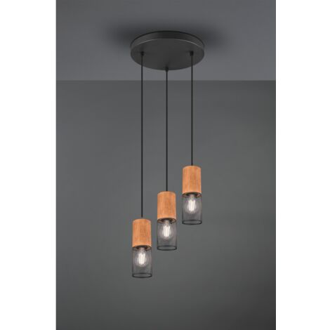 Suspension Tosh Noir 3xE27 Cage Bois Et Métal Ø28 cm Trio Lighting (1/5)