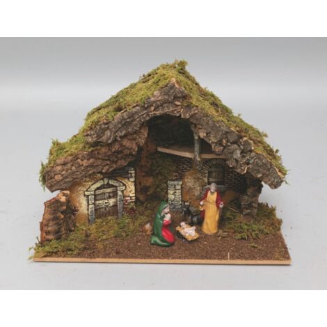 Cabane en bois avec 5 bergers 19x43x29 cm