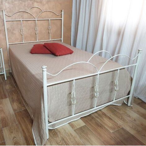 Lit double en fer forgé avec pied de lit en or blanc PRIMULA 130x202x h127cm (1/3)