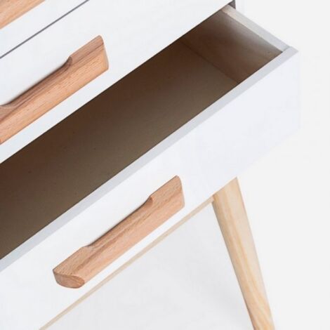 Weiße Kommode Mit 3 Schubladen & Geriffeltem Panel – 80x40x75 Cm, Holzakzente, Leise Schubladen Für Schlafzimmer & Flur