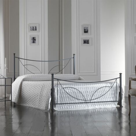 Eisen Doppelbett mit Fußteil TULIP Schwarz 166x208x h117 cm