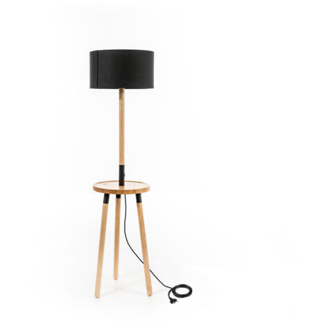 Stehlampe Acrux aus schwarzem Stoff und Holz STS, 40cm x 40cm x 135cm (1/3)
