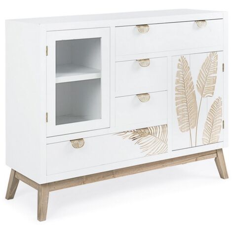 DRIXNO Sideboard Mit Schiebetüren - Vintage Style Mit 4 Schubladen