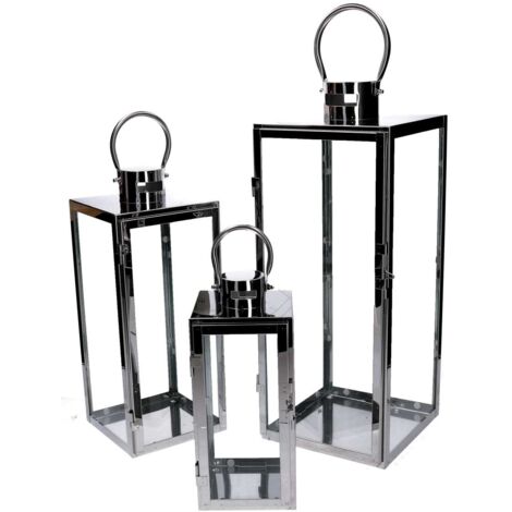 Quadratische silberne Metalllaterne 1-3 cm21x20,3h52,5 (1/5)