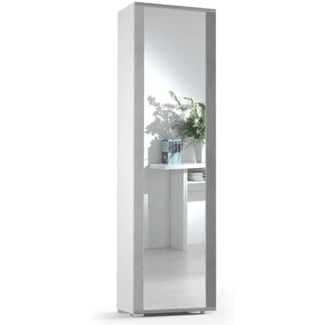 Schrank mit Spiegelrahmentür, sieben Regalen, Spiegel mit weißem Betonrahmen (1/4)