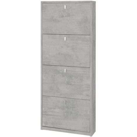 Platzsparendes schmales Schuhregal mit vier Türen Beton Cemento 63x18x h154 cm (1/3)