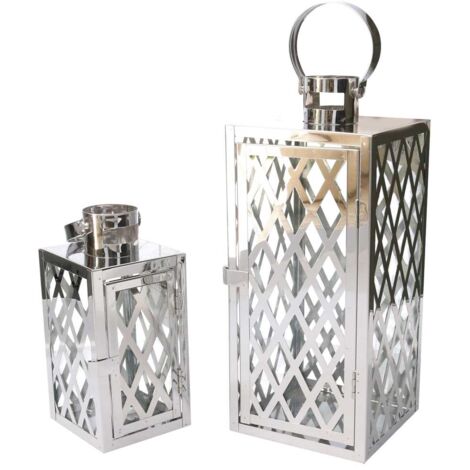 Quadratische silberne Metalllaterne 1-2 cm14x14h33 (1/5)
