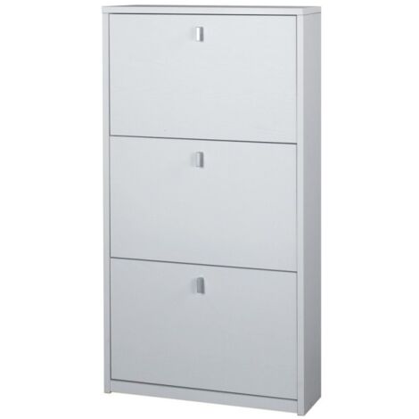 Platzsparendes schmales Schuhregal mit drei Türen in Ash White 63x18x H117 cm (1/3)