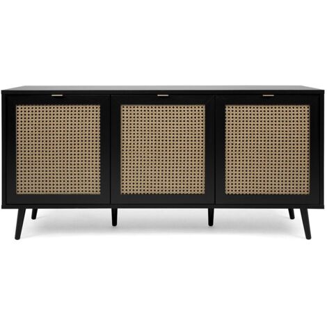 Vienna51A Sideboard 3 schwarze Türen mit Fronten in Korboptik (1/5)