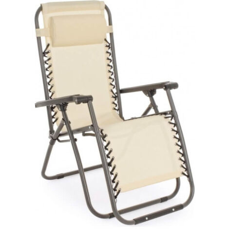 Beige Faltbarer und verstellbarer Liegestuhl aus Metall - 65x176x80 cm (1/3)