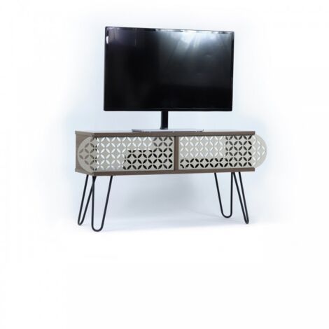 Industrieller urbaner TV-Ständer aus schwarzem Walnussholz, cm 106 x 30 x 48 h (1/5)