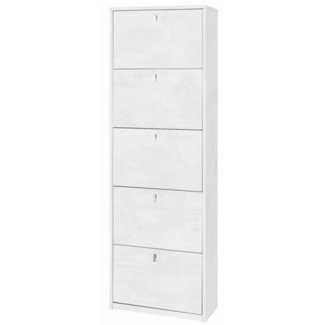 Platzsparendes schmales Schuhregal mit fünf Türen in Ossido White 63x29x H190 cm (1/3)
