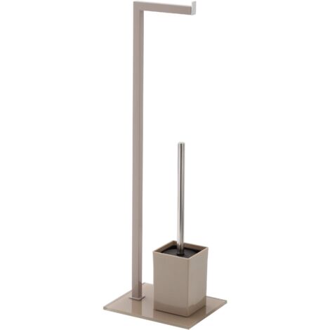 Stand-WC-Bürstenhalter und Papierrollenhalter aus taubengrauem PVC 18x22x70,5cm