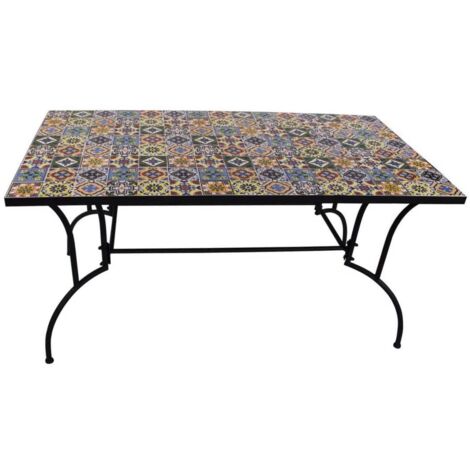 Metalltisch für den Außenbereich 150 x 80 cm. mit Mosaik-Blumendekor