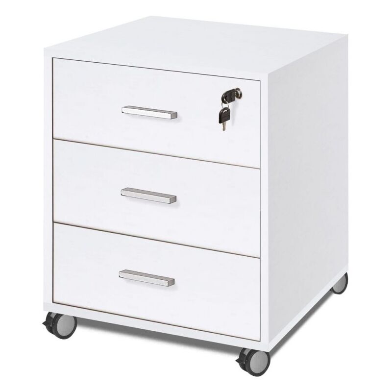 Cómoda de oficina con tres cajones y ruedas Blanco Ceniza 50x41x h70 cm