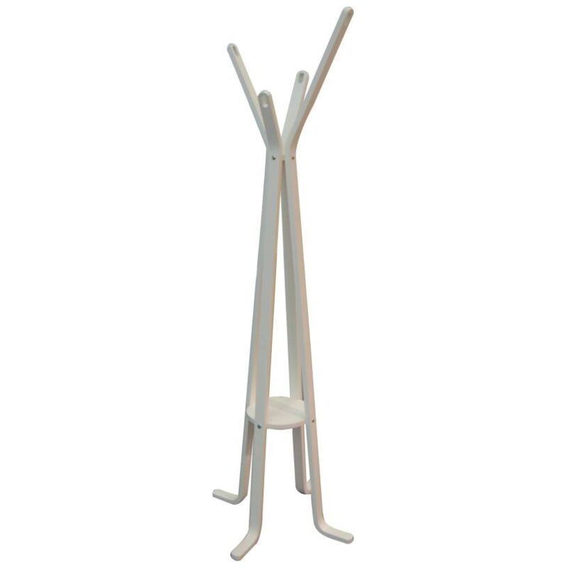 Perchero de pie de madera blanca con 4 brazos 50x180cm