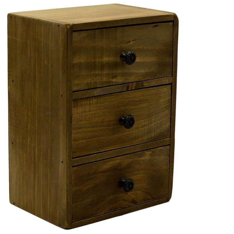 Caja de almacenamiento de madera rectangular 3 cajones cm17x12h24