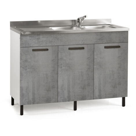 mueble para debajo del fregadero de cocina gris cemento con 3 puertas reversibles Cm 120x50xH 85