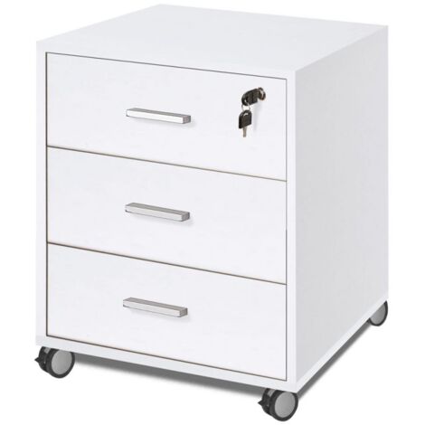 Cómoda de oficina con tres cajones y ruedas Blanco Ceniza 50x41x h70 cm