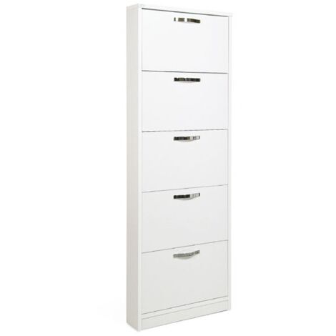 Zapatero slim de fresno blanco en madera de melamina 5 solapas 180x65x15 cm