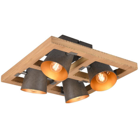 Plafón Cuadrado 4 Focos Regulables Madera Y Metal Niquelado Trio Lighting (1/3)
