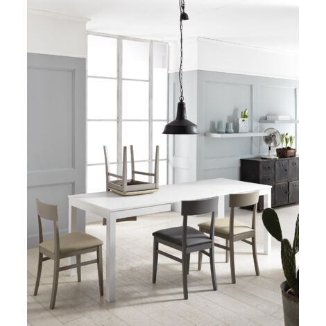 Mesa extensible en melamina blanca 130/210x80x76h cm (1/5)