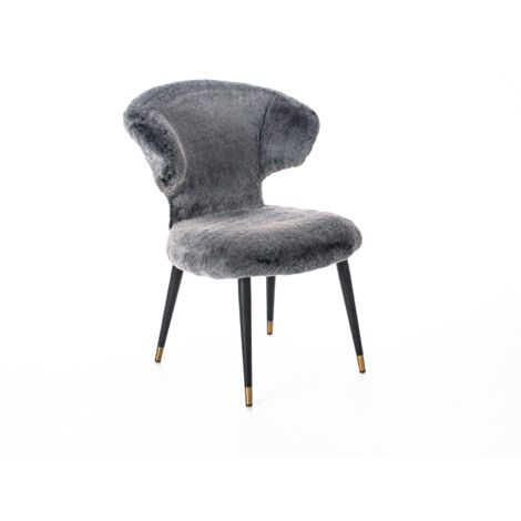 Silla de piel sintética gris con patas en negro/oro - 64cm x 66cm x 87cm (1/5)