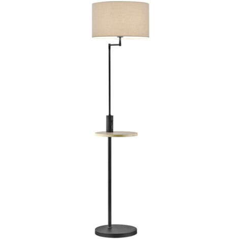 Lámpara de pie moderna negra Claas con estante Trio Lighting y puerto USB