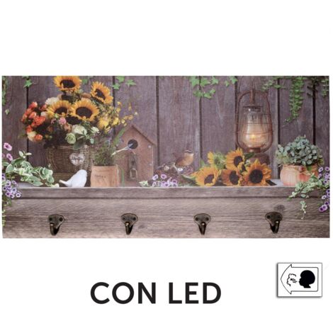 Percha de madera 4 plazas con led girasol cm60x30x1,8 (1/5)