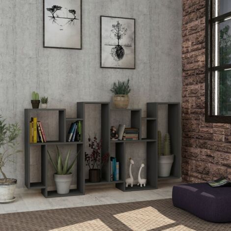 Librería Bifacial Horizontal Antracita con 10 Compartimentos Abiertos L 96 x P 25,5 x A 168,5 cm (1/5)