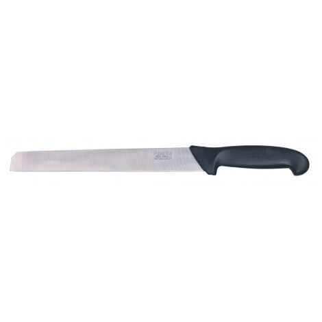 Un Cuchillo Con Hoja De Acero Gris Corta Una Salami Roja Foto De
